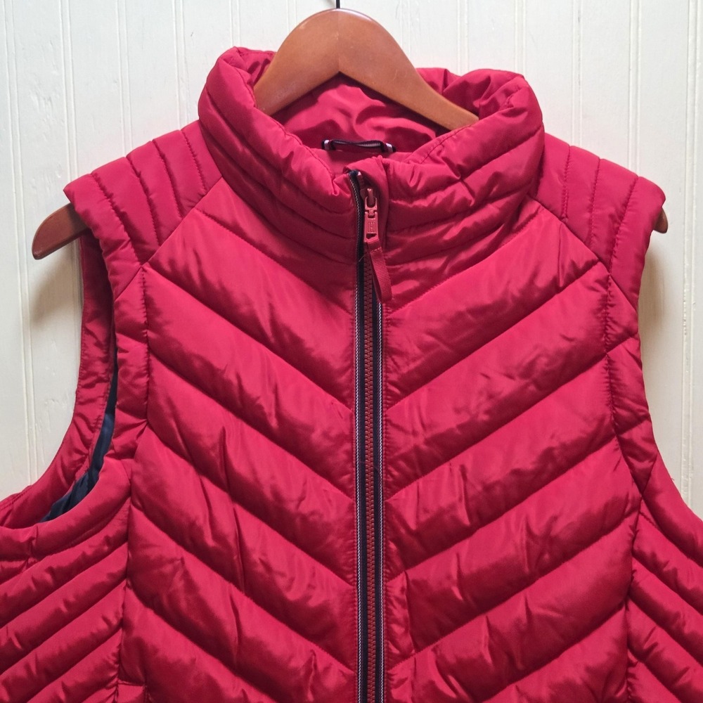 Tommy Hilfiger Vest Mens XL Red Quilted Puffer Full Zip Insulated Logo Outdoor